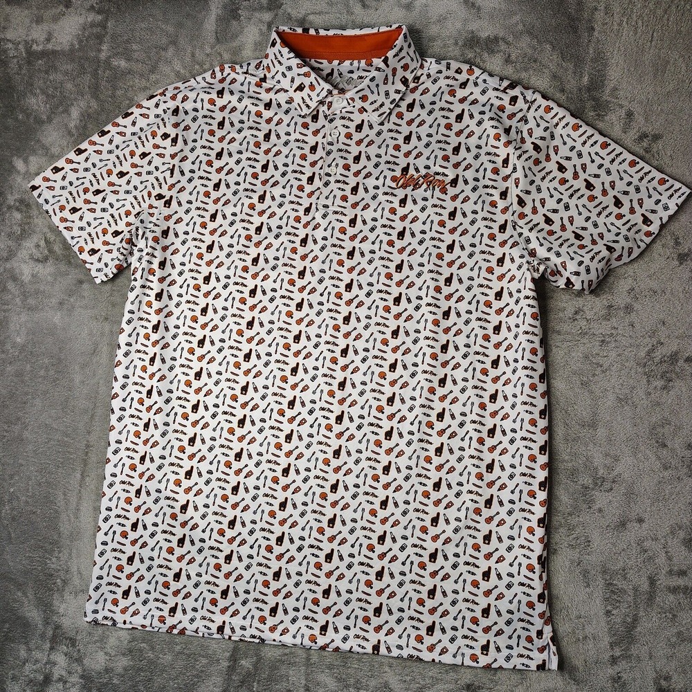 Old Row Shirt Mens 3XL White Orange #1 Tailgater Printed Polo Performance Golf‎